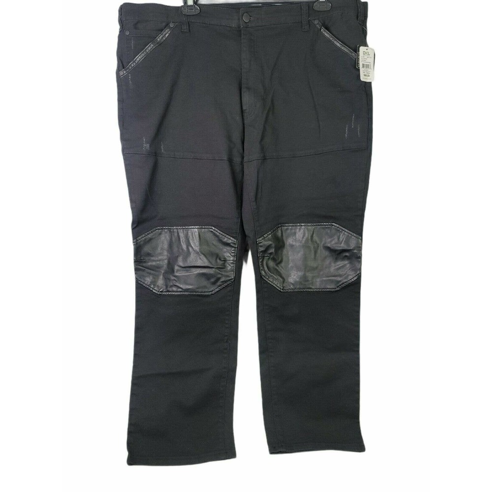 DXL Society of One Black Leather Trim and Knee Patches Jeans Size 46 x 30 NWT